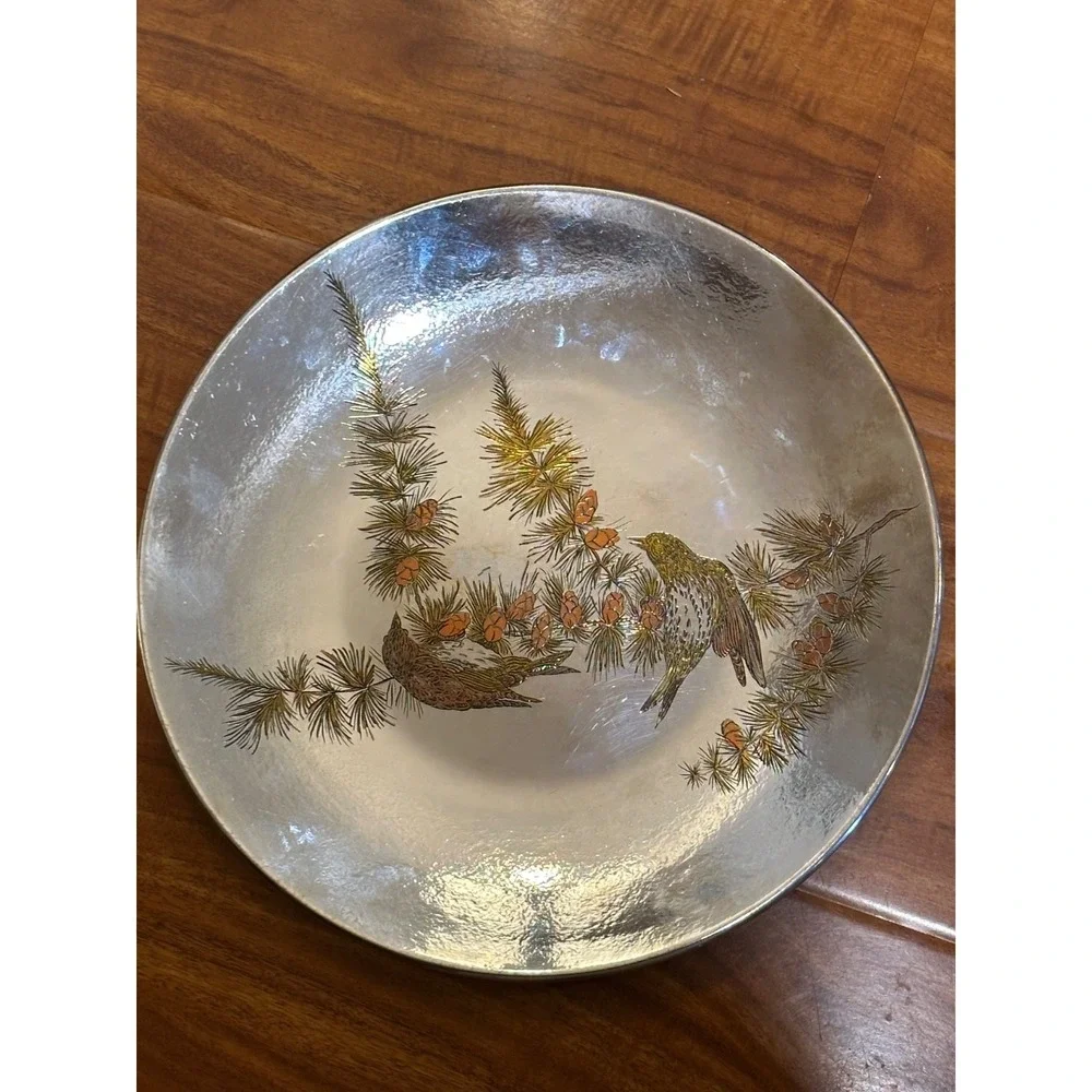 Reed & Barton Audubon Ltd Ed‎ Damascene Pine Siskin & Red Shouldered Hawk Plate